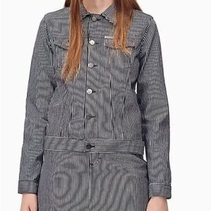 Calvin Klein Clean Line Trucker Teddy Stripe Engineer Denim Jacket NWOT Size M